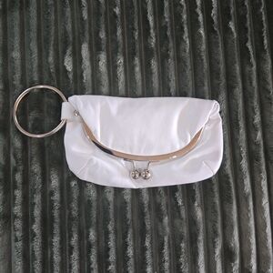 Vintage White Women's Wristlet Clutch Bag with Metallic Accent